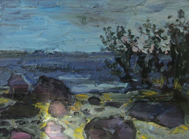 затопленного Леушинского монастыря. Рыбинское море. х.м. 30х40 2018г.